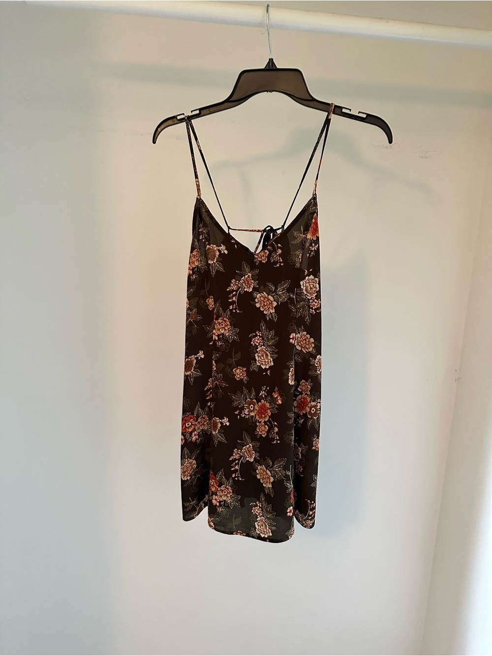 Floral Slip Dress in Dark Green with Pink & Rust Flowers